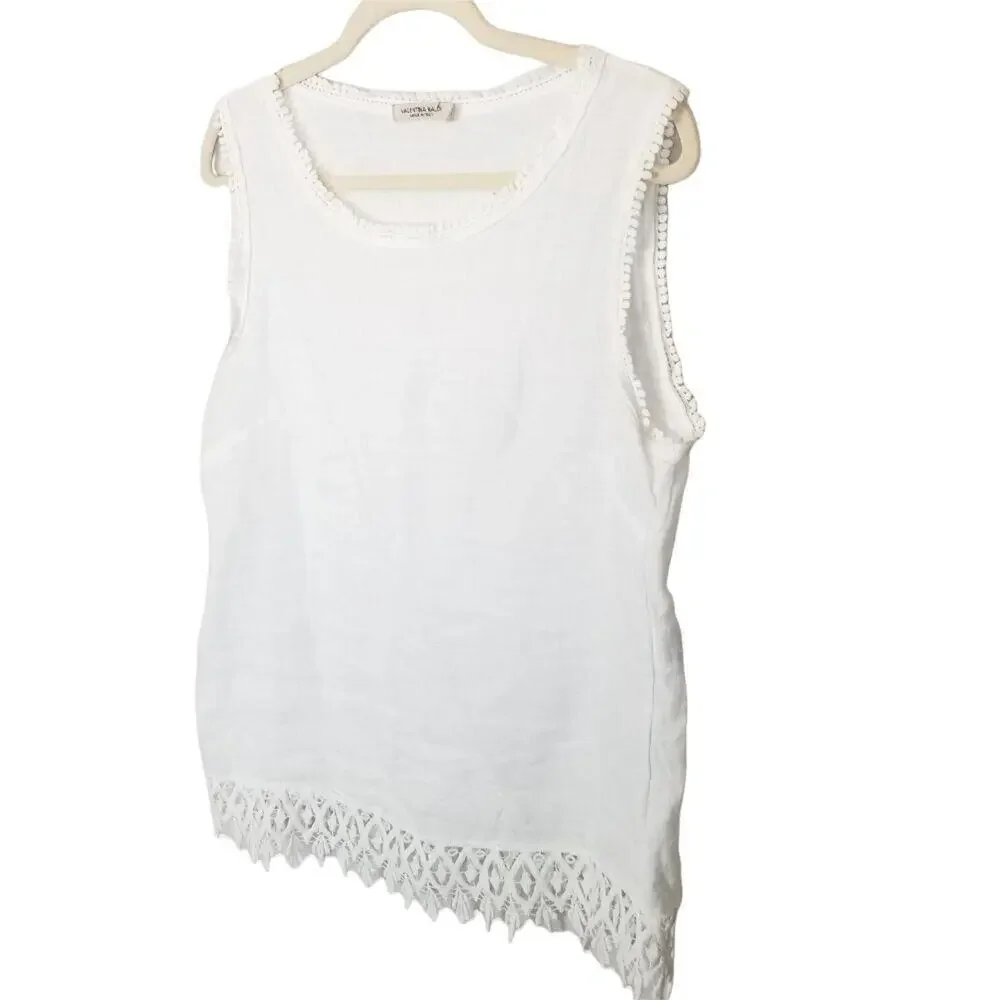 Valentina Naldi Tank Top M White Minimalist Coastal Lagenlook Resort Travel - Picture 4 of 7